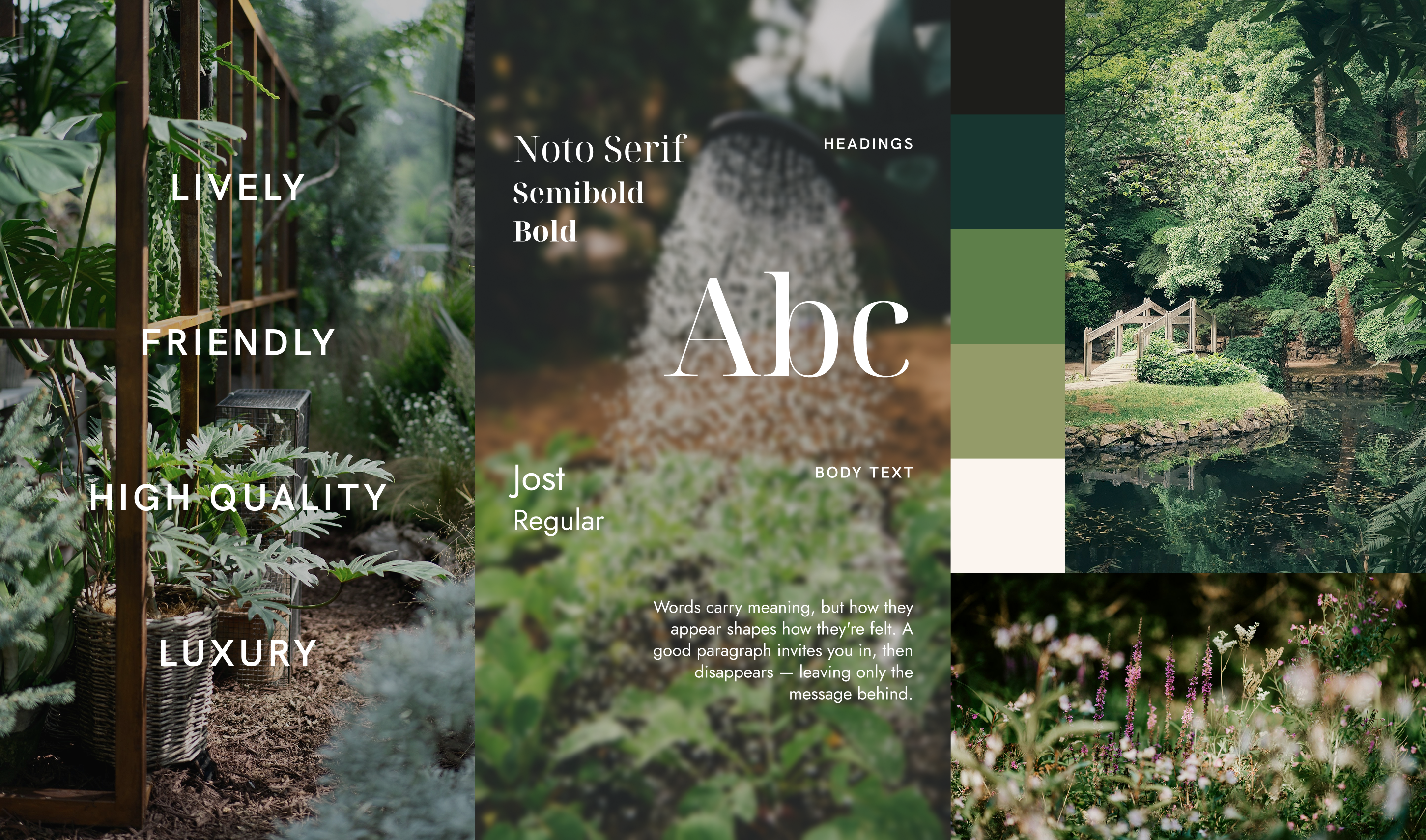 Moodboard featuring fonts, colours and styles for the project.