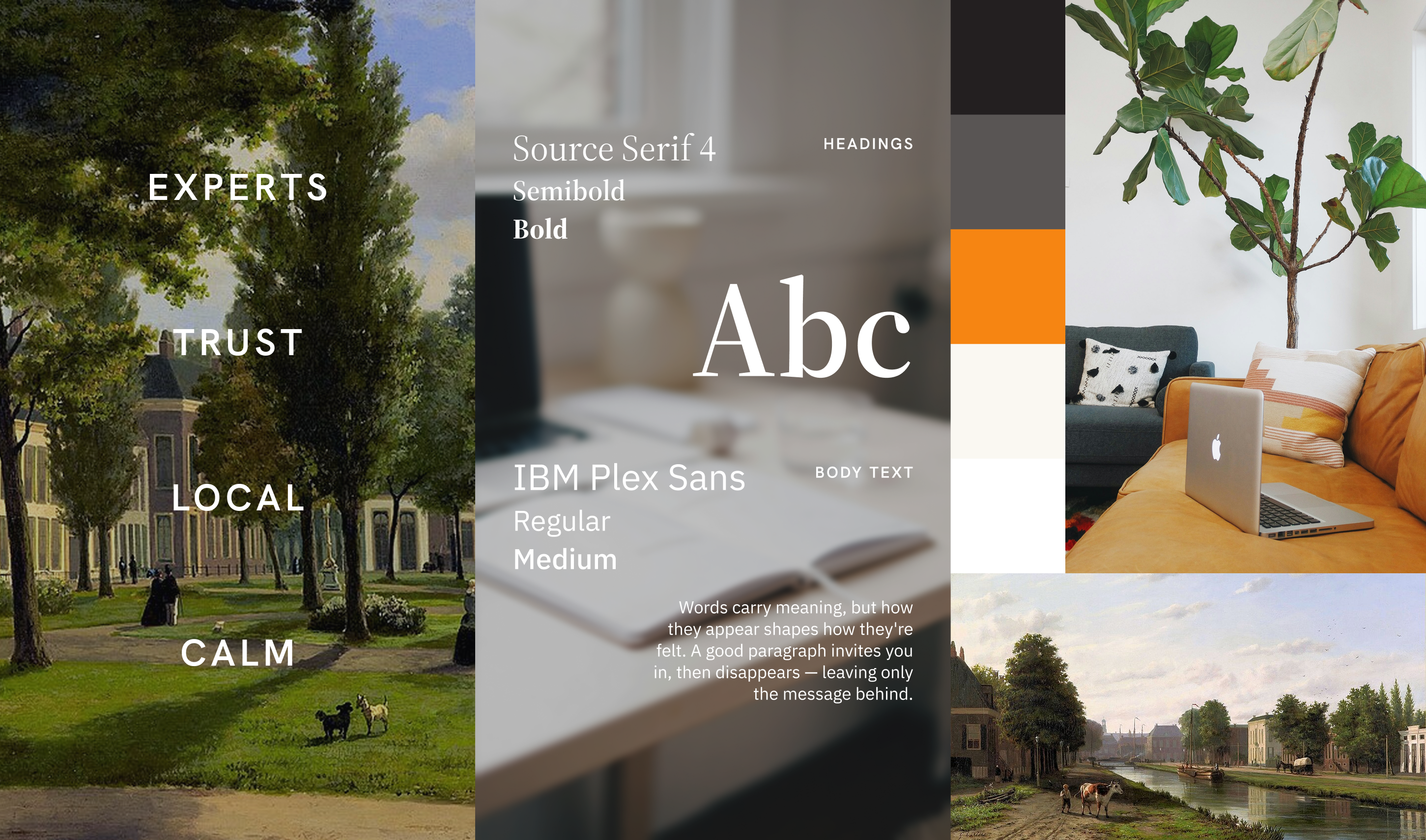 Moodboard featuring fonts, colours and styles for the project.