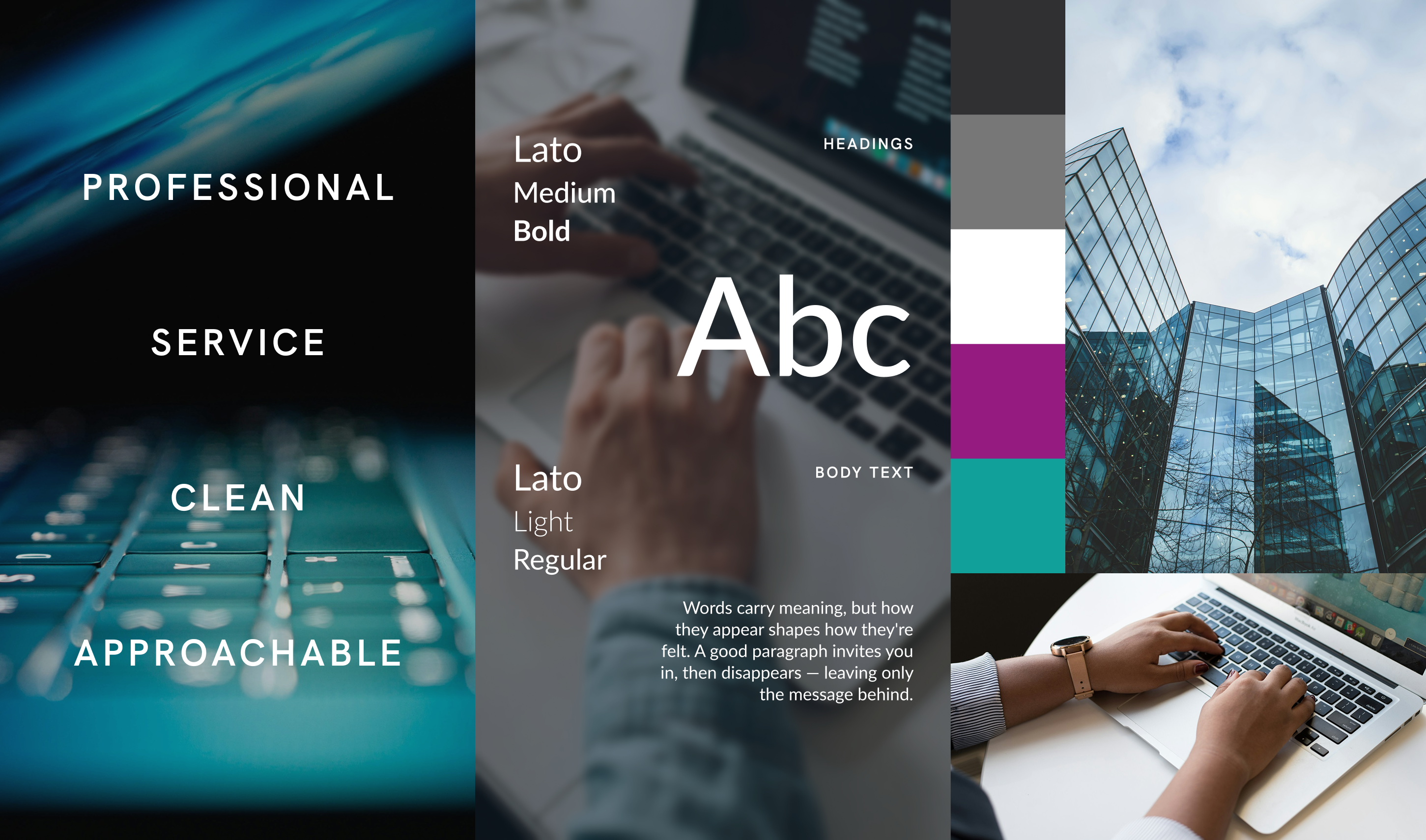 Moodboard featuring fonts, colours and styles for the project.