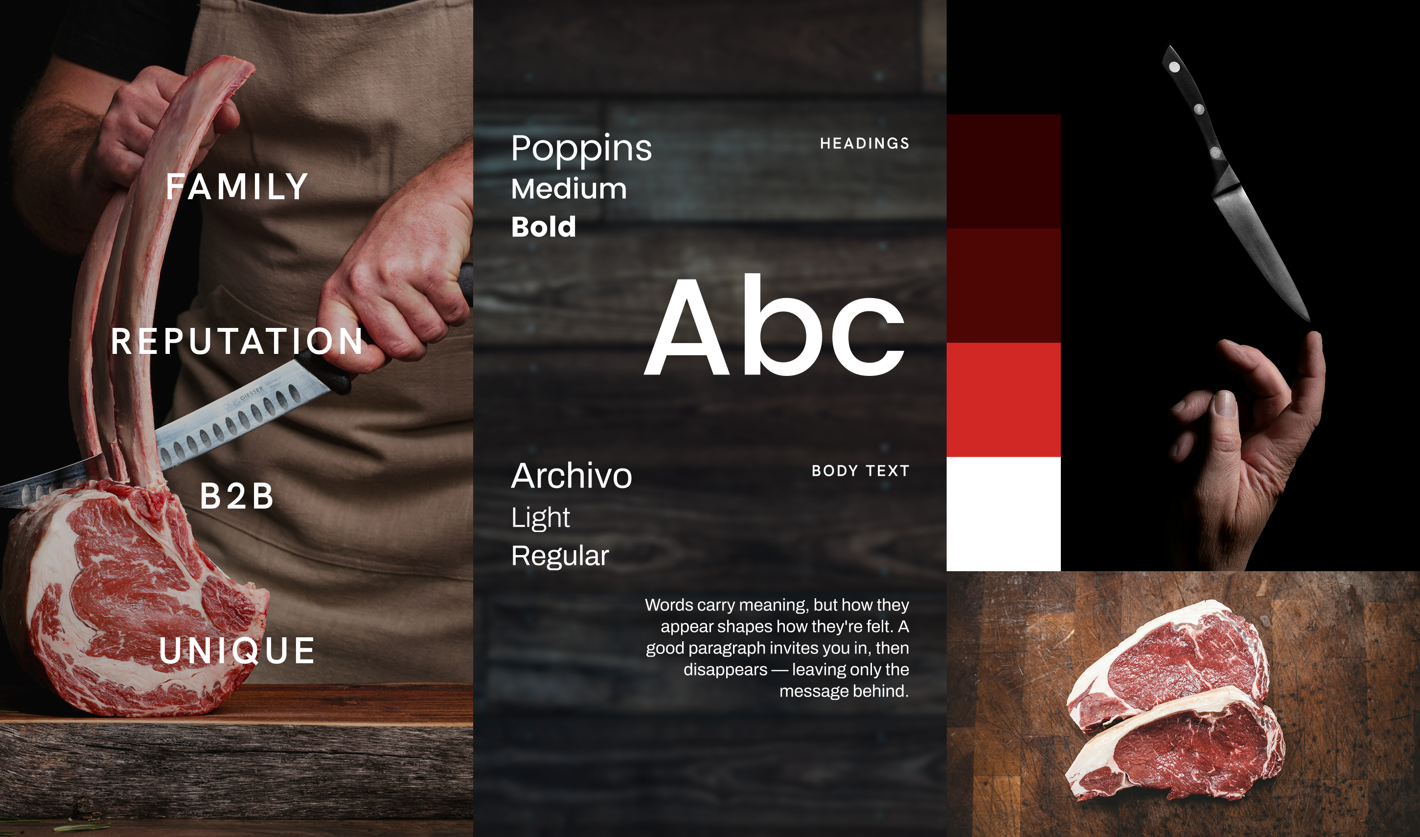 Moodboard featuring fonts, colours and styles for the project.